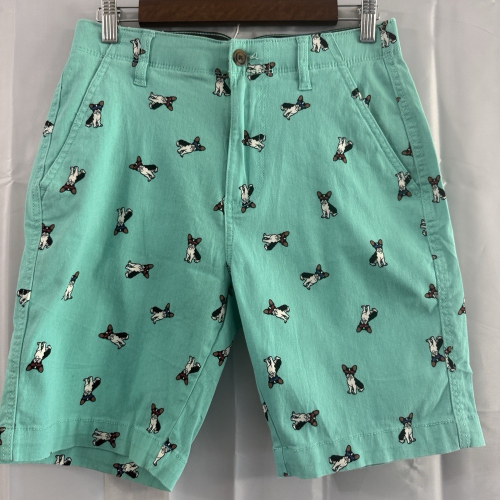Plugg Clothing Shorts Mens Flat Front Flex Waist French Bulldog Teal Green 29‎